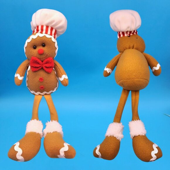 Gingerbread Girl Gingerbread Boy Shelf Sitters Christmas Decor Chef Hat Bow Set - Picture 6 of 8